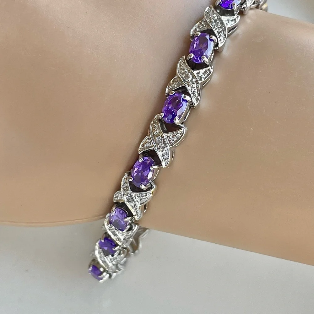 Genuine Amethyst & Silver Bracelet- 7.5” Like New- QVC- Stunning Gemstones! - Picture 12 of 16